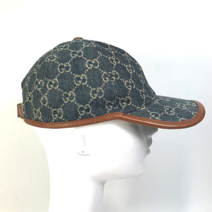 GUCCI cap 656206 GG canvas Navy denim GG logo Women M 58cm Secondhand