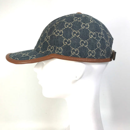 GUCCI cap 656206 GG canvas Navy denim GG logo Women M 58cm Secondhand