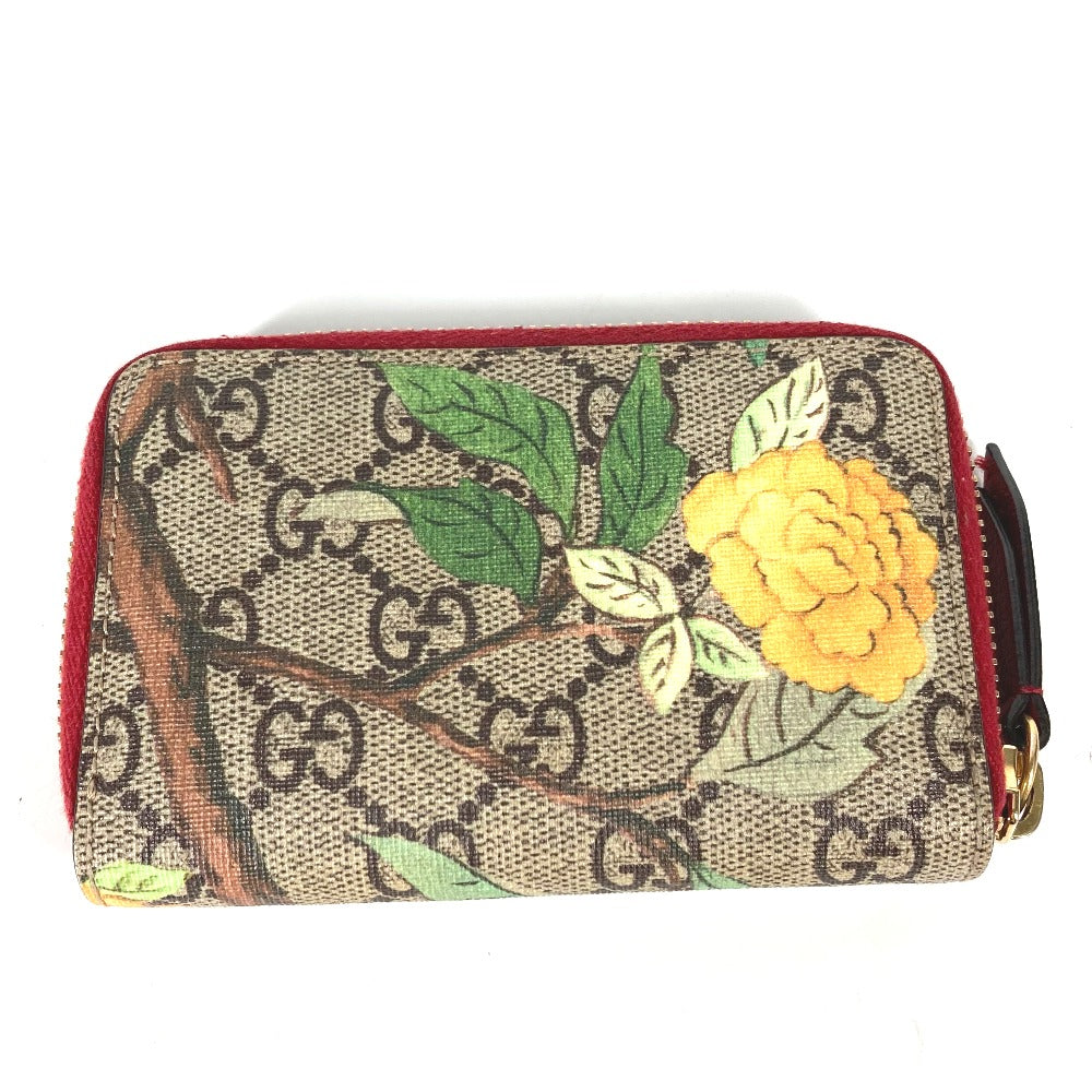 GUCCI Coin case 424897 GG Supreme Canvas Red GG Supreme Coin Pocket Wallet bird motif bird Women Secondhand