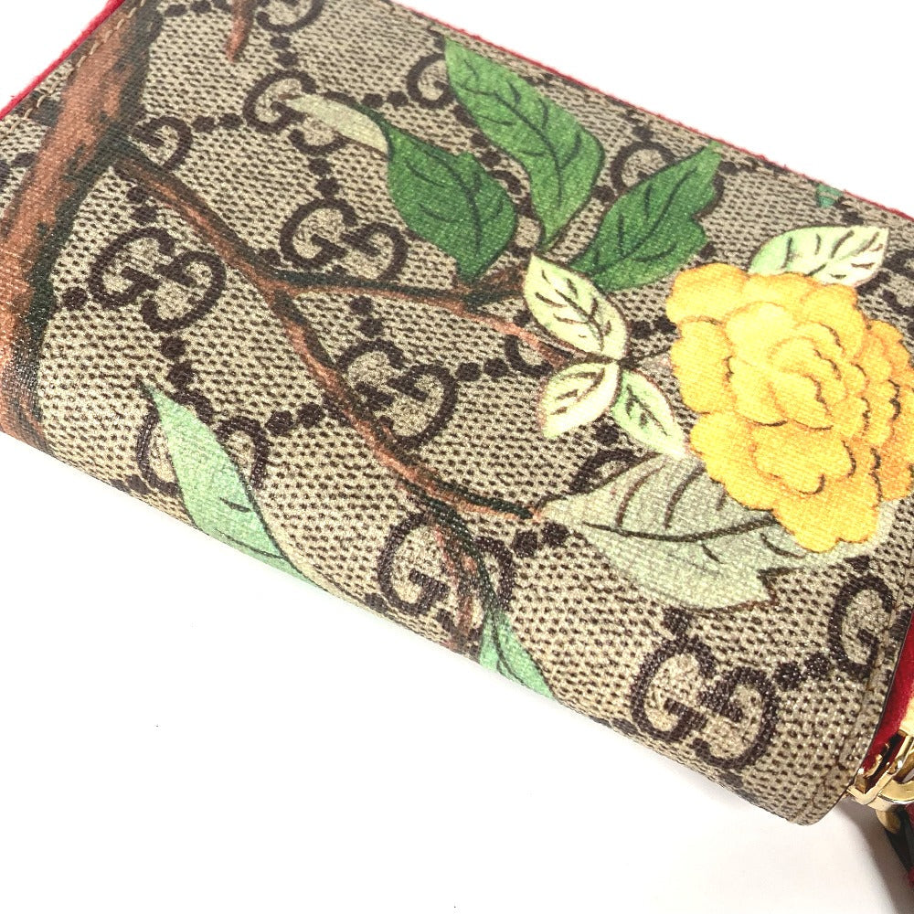 GUCCI Coin case 424897 GG Supreme Canvas Red GG Supreme Coin Pocket Wallet bird motif bird Women Secondhand