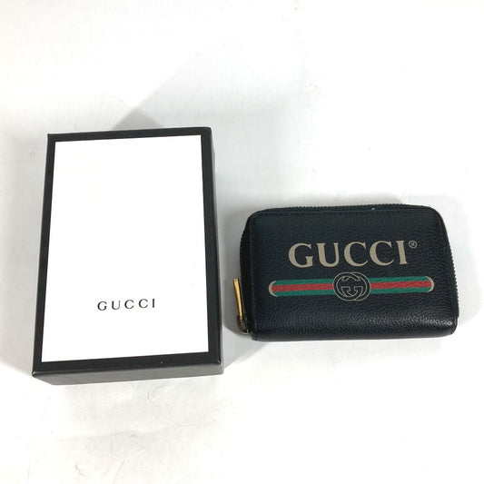 GUCCI Coin case 496319 leather black Coin Pocket Wallet logo Women Used