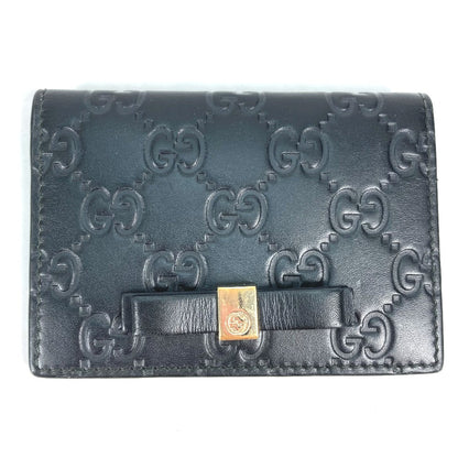 GUCCI Card Case 451192 Sima leather black Guccisima GG Ribbon Ribon Women Used