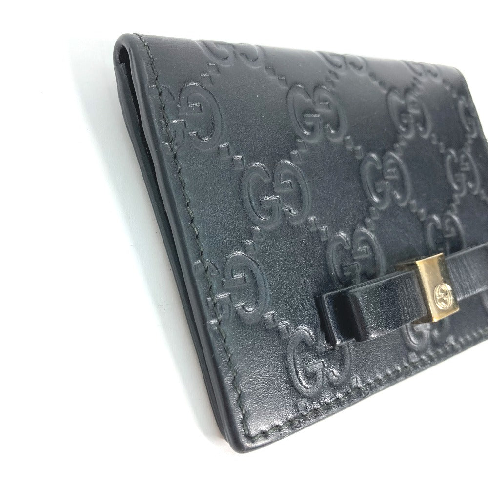 GUCCI Card Case 451192 Sima leather black Guccisima GG Ribbon Ribon Women Used