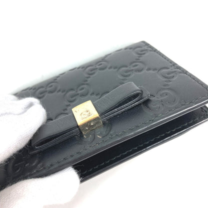 GUCCI Card Case 451192 Sima leather black Guccisima GG Ribbon Ribon Women Used