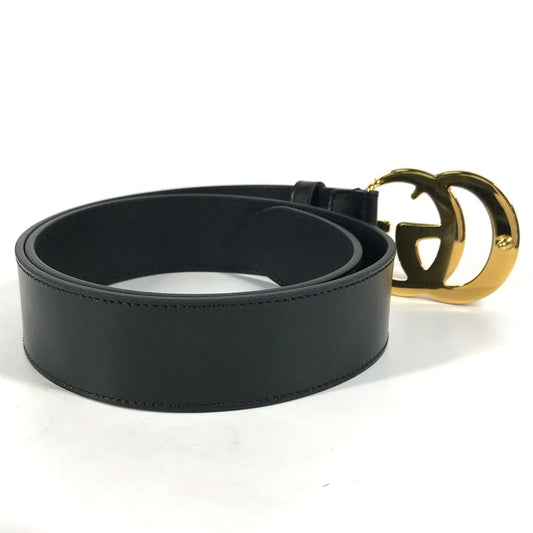 GUCCI belt 406831  leather Black x Gold GG Marmont Shiny buckle leather belt mens 80 Used