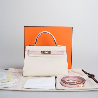 Hermes Mini Kelly  20cm HSS In Chèvre  mysore Nata with Rose Sakura