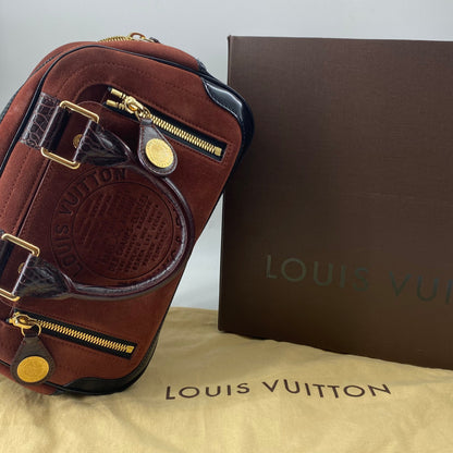 Louis Vuitton  Havane brown suede stamped trunk PM Boston speedy