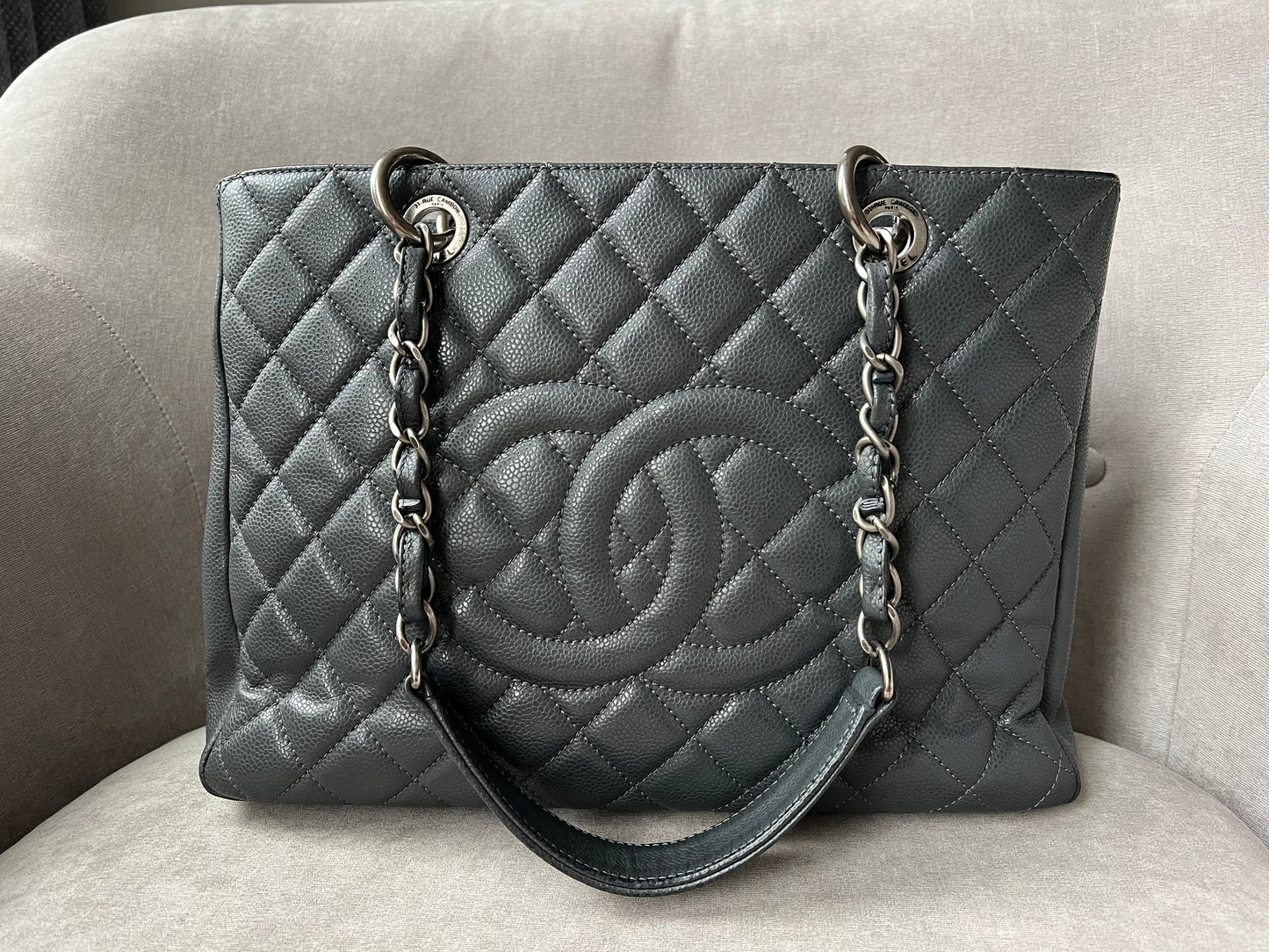 Chanel Grey Caviar Grand Shopper Tote (GST) Silver Hardware