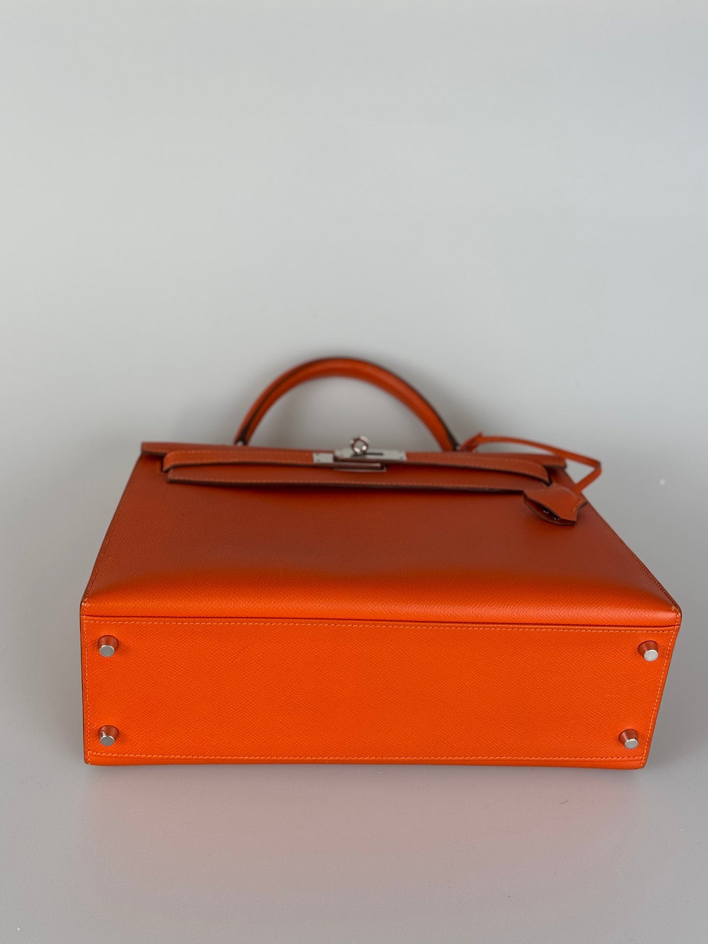 Hermes Kelly Sellier Orange Epsom Leather Bag Silver Hardware