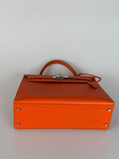 Hermes Kelly Sellier Orange Epsom Leather Bag Silver Hardware