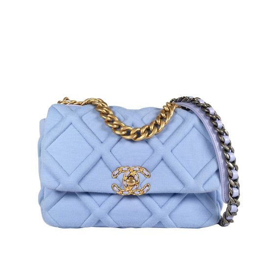 Chanel 19 Flap Bag Medium Blue Jersey Gold