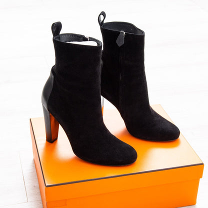 Hermes Fever  Black Suede and Leather Boots Size 38.5