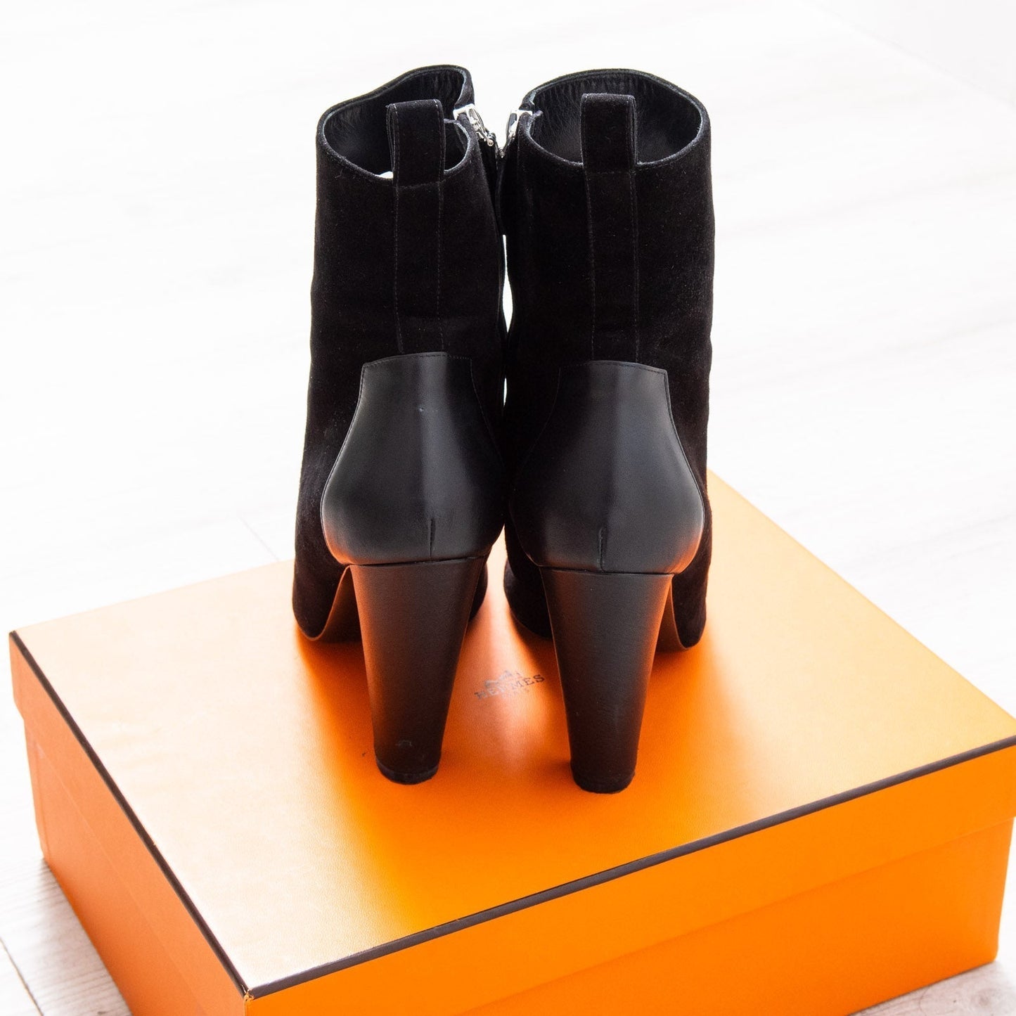 Hermes Fever  Black Suede and Leather Boots Size 38.5