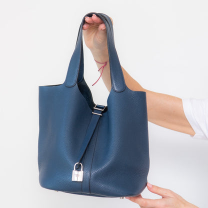 Hermes Blue Leather Picotin 26 Bag