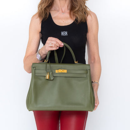 Hermes Kelly 35 Green Bag