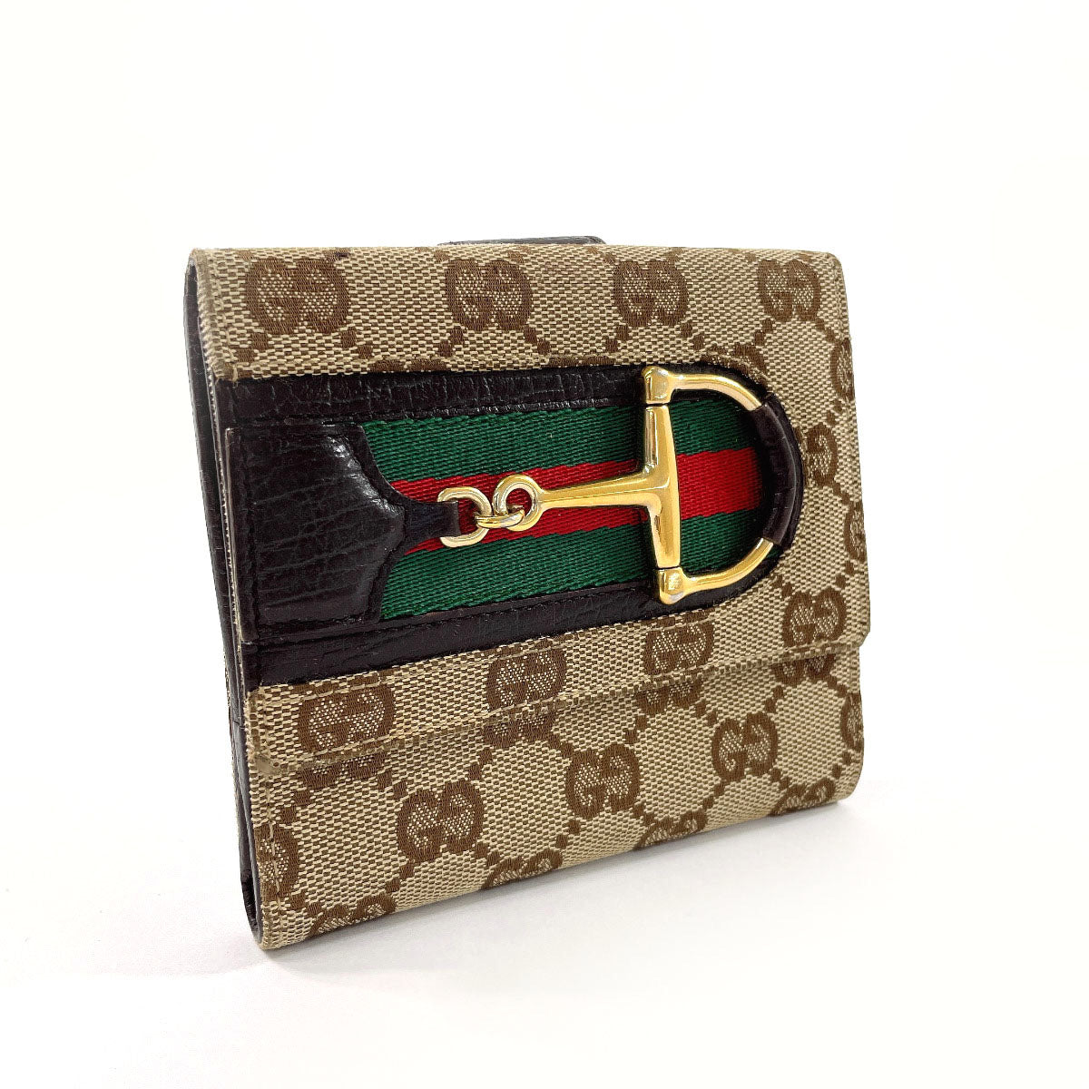 GUCCI Bifold Wallet 138029 GG canvas Brown Sherry line Horsebit  Used