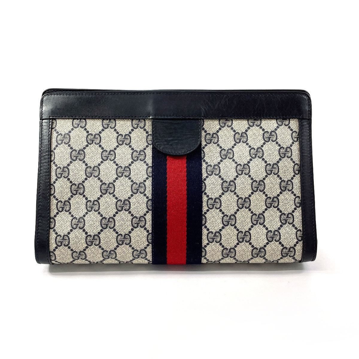 GUCCI business bag GG Supreme canvas, leather Navy Sherry line Old Gucci Perfume  Used