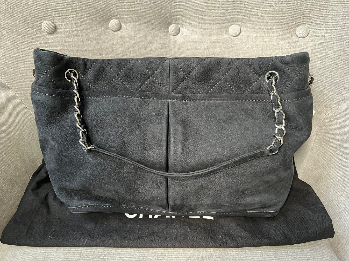 Chanel Natural Beauty Tote in Black Suede Nubuck Caviar with Silver Hardware