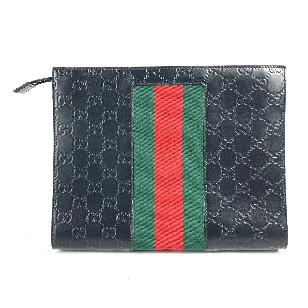 GUCCI Clutch bag 425316 leather black Guccisima GG Sherry line mens Secondhand