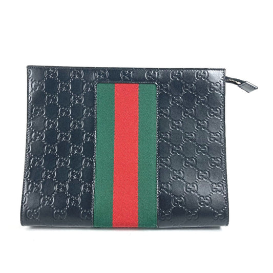 GUCCI Clutch bag 425316 leather black Guccisima GG Sherry line mens Secondhand