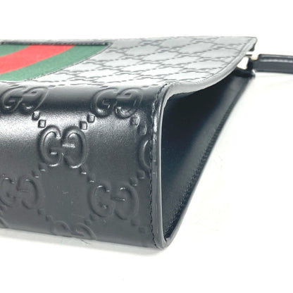 GUCCI Clutch bag 425316 leather black Guccisima GG Sherry line mens Secondhand