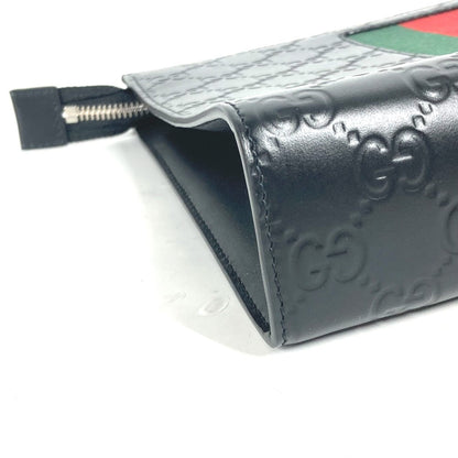 GUCCI Clutch bag 425316 leather black Guccisima GG Sherry line mens Secondhand