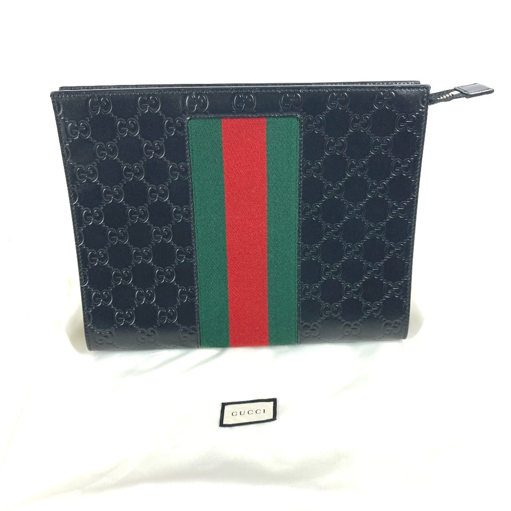 GUCCI Clutch bag 425316 leather black Guccisima GG Sherry line mens Secondhand