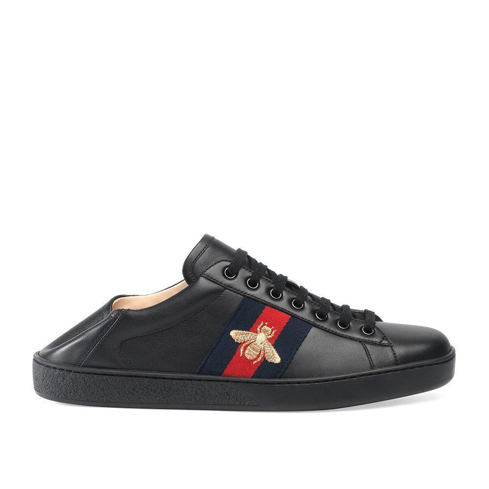 Gucci 473762 Ace Men's Shoes Black Embroidered Calf-Skin Leather Casual Sneakers (GGM1716)