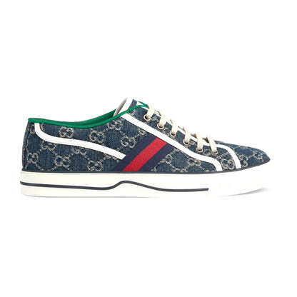 Gucci 606111 2KQ10 4463 Men's Shoes Blue & Ivory Jacquard Denim Tennis 1977 Sneakers (GGM1731)