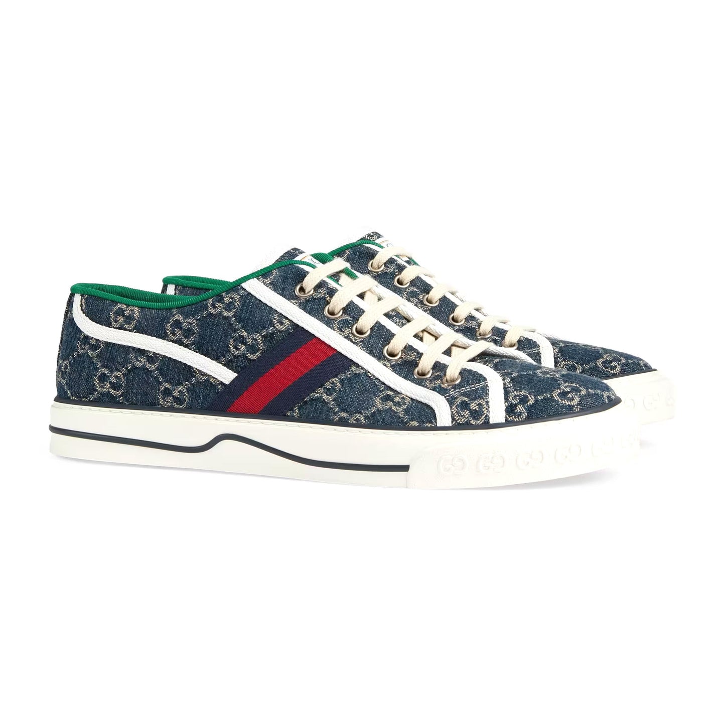 Gucci 606111 2KQ10 4463 Men's Shoes Blue & Ivory Jacquard Denim Tennis 1977 Sneakers (GGM1731)