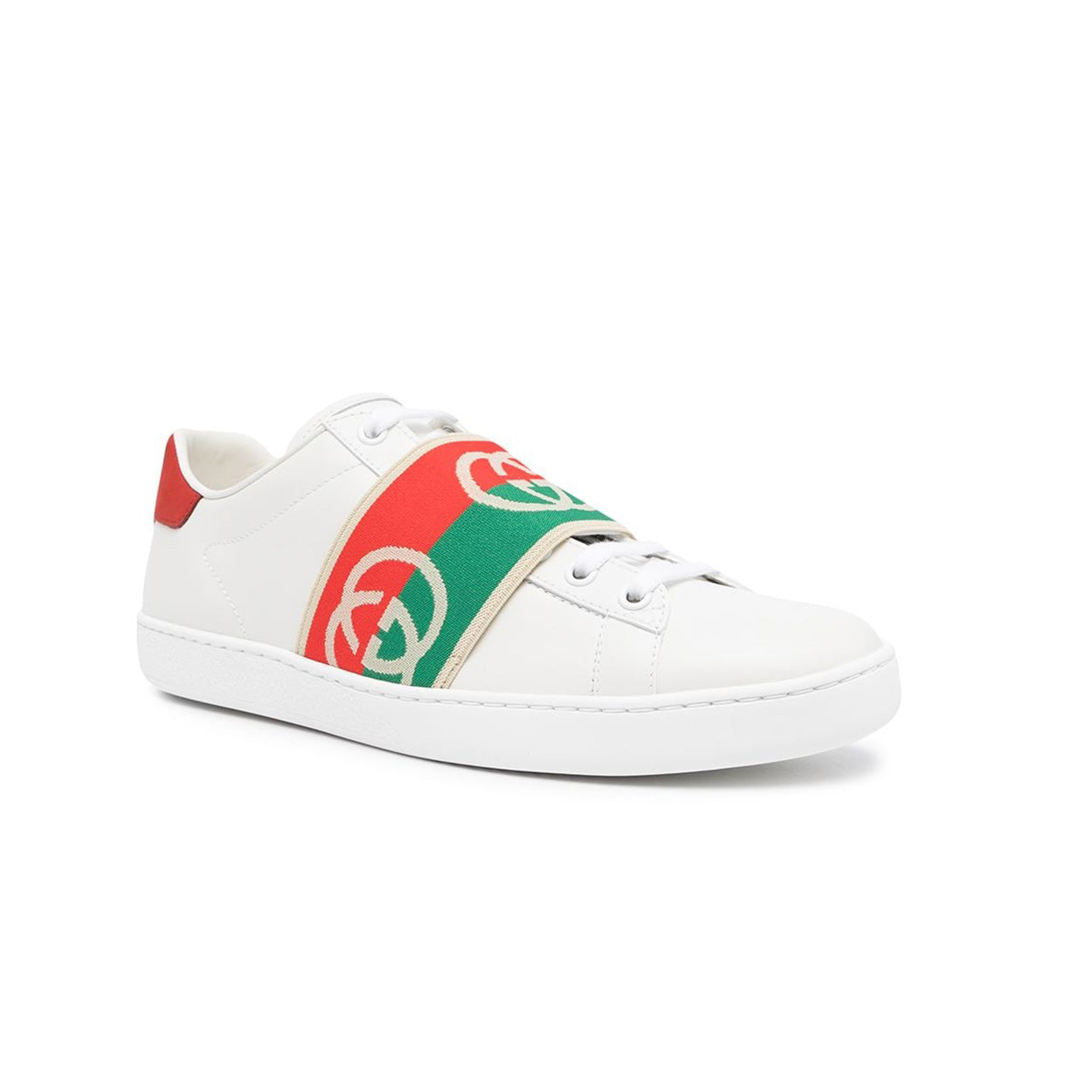 Gucci 643488 Ace Men's Shoes White, Red & Green Calf-Skin Leather Web Casual Sneakers (GGM1725)