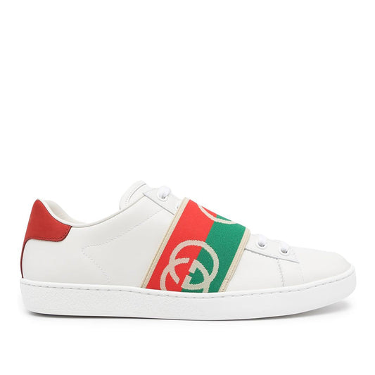 Gucci 643488 Ace Men's Shoes White, Red & Green Calf-Skin Leather Web Casual Sneakers (GGM1725)