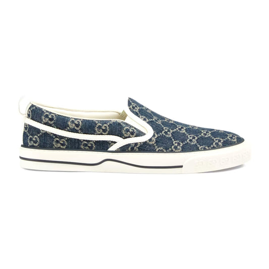 Gucci 643489 2KQ20 4465 Men's Shoes Blue & Ivory Jacquard Denim Slip-On Sneakers (GGM1730)