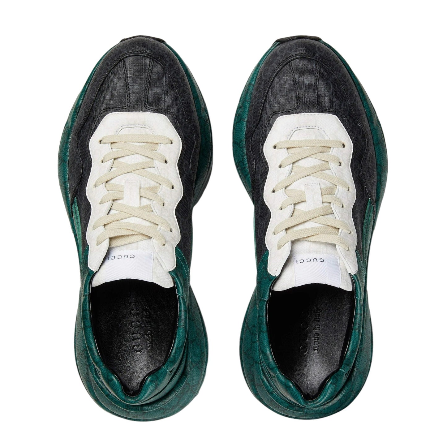 Gucci 746101 FAB4D 1059 Men's Shoes Green, Black & White Nylon GG Supreme Rhyton Sneakers (GGM1741)