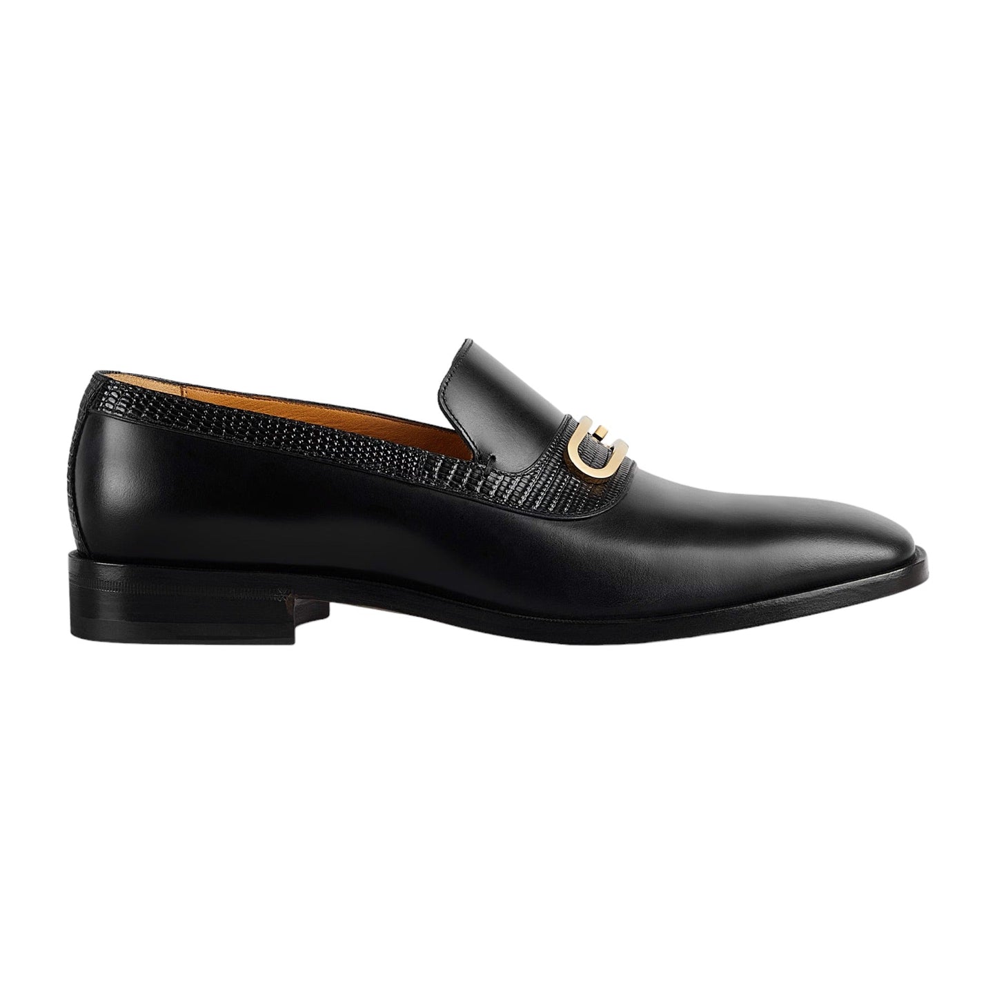 Gucci 750304 AACBM 1000 Men's Shoes Black Horse Calf-Skin Leather / Lizard Geometric G Slip-On Loafers  (GGM1742)