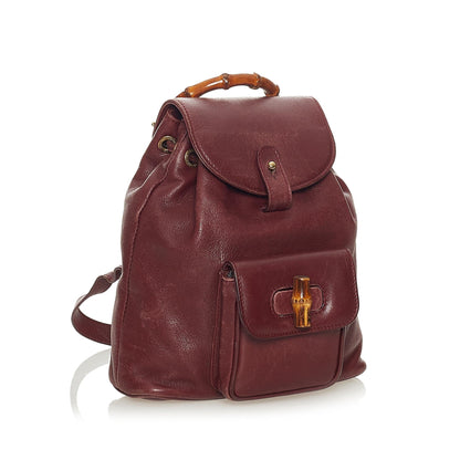 Gucci Bamboo Drawstring Leather Backpack (SHG-27763)