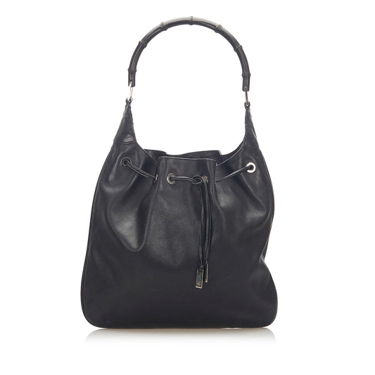 Gucci Bamboo Drawstring Leather Shoulder Bag (SHG-18217)