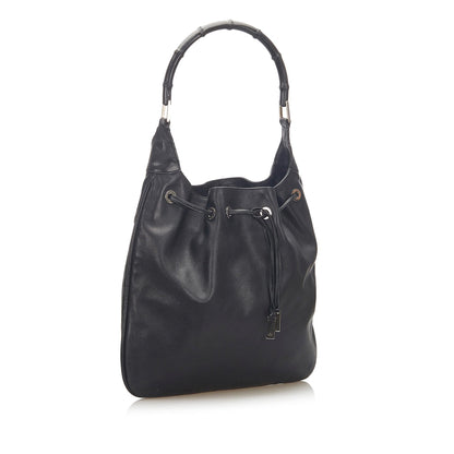 Gucci Bamboo Drawstring Leather Shoulder Bag (SHG-18217)