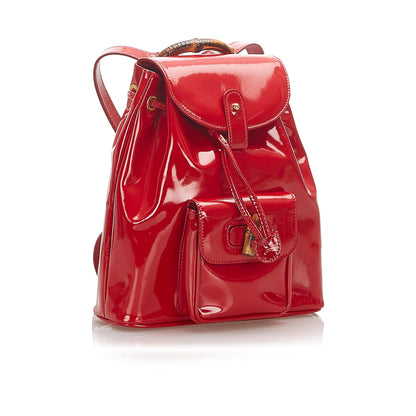 Gucci Bamboo Patent Leather Drawstring Backpack (SHG-22346)