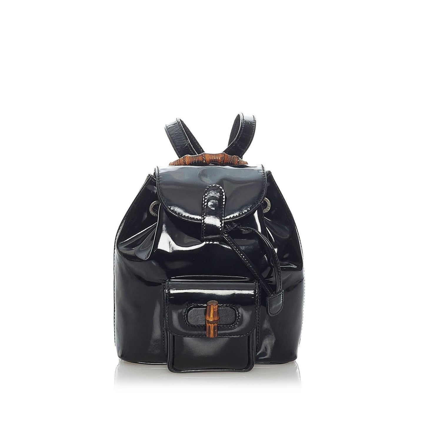 Gucci Bamboo Patent Leather Drawstring Backpack (SHG-33262)