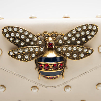 Gucci Calfskin Pearl Bee Broadway Mini Shoulder Bag