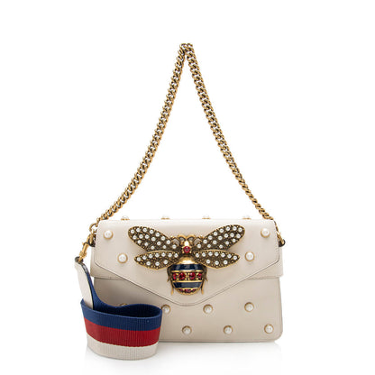 Gucci Calfskin Pearl Bee Broadway Mini Shoulder Bag