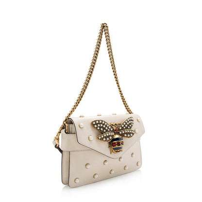 Gucci Calfskin Pearl Bee Broadway Mini Shoulder Bag