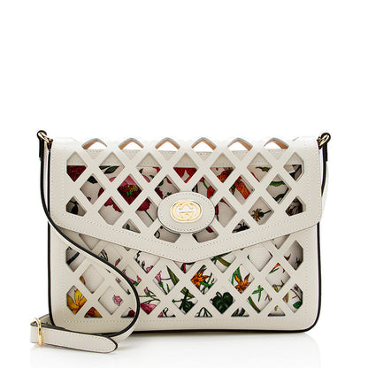 Gucci Cutout Leather Floral Shoulder Bag