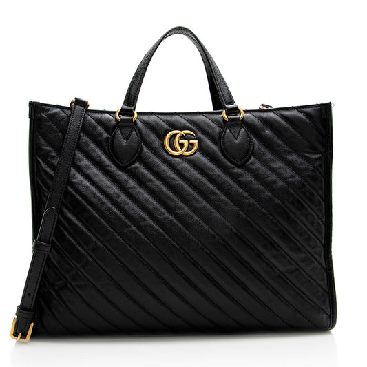 Gucci Diagonal Matelasse Leather GG Marmont Tote (SHF-18395)