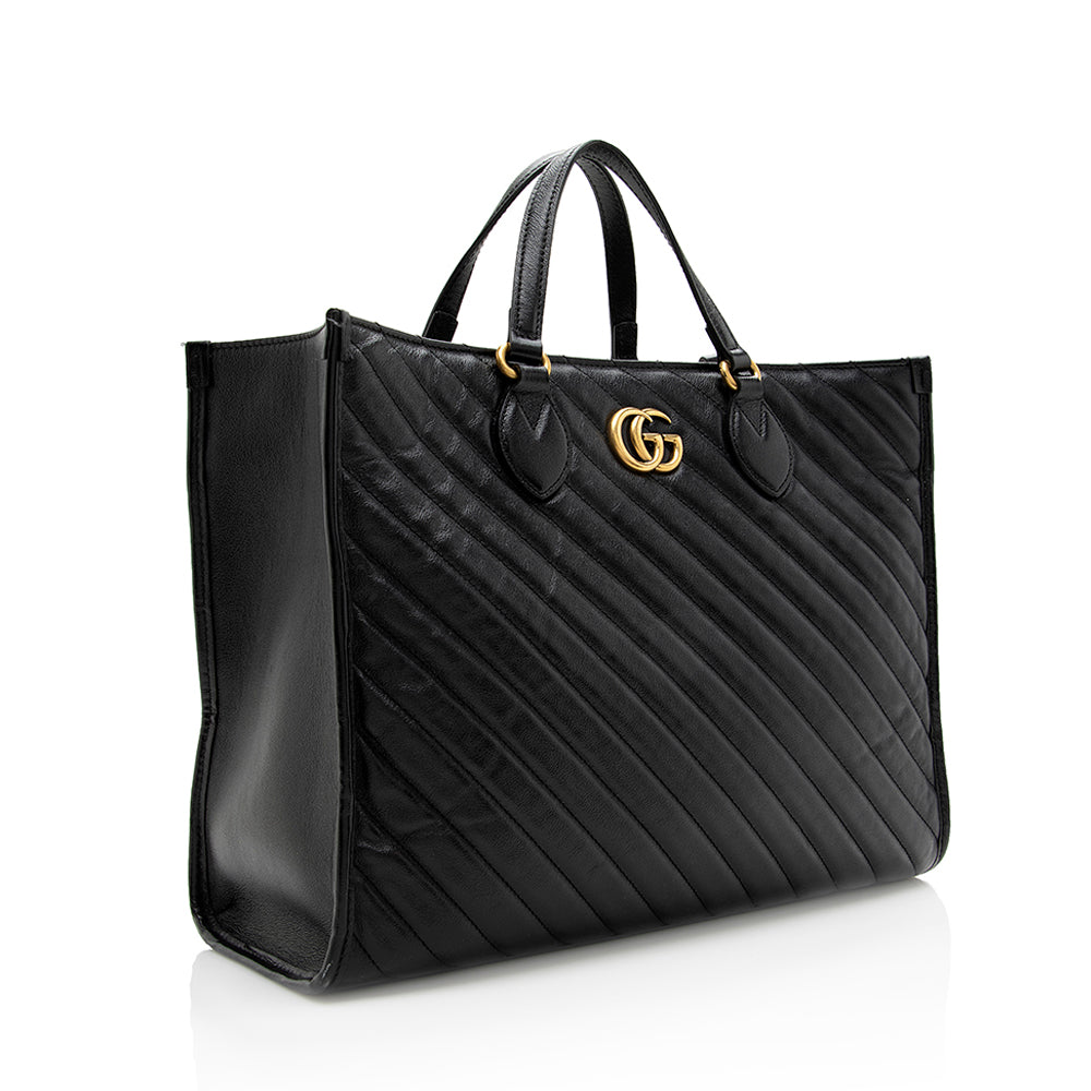 Gucci Diagonal Matelasse Leather GG Marmont Tote (SHF-18395)