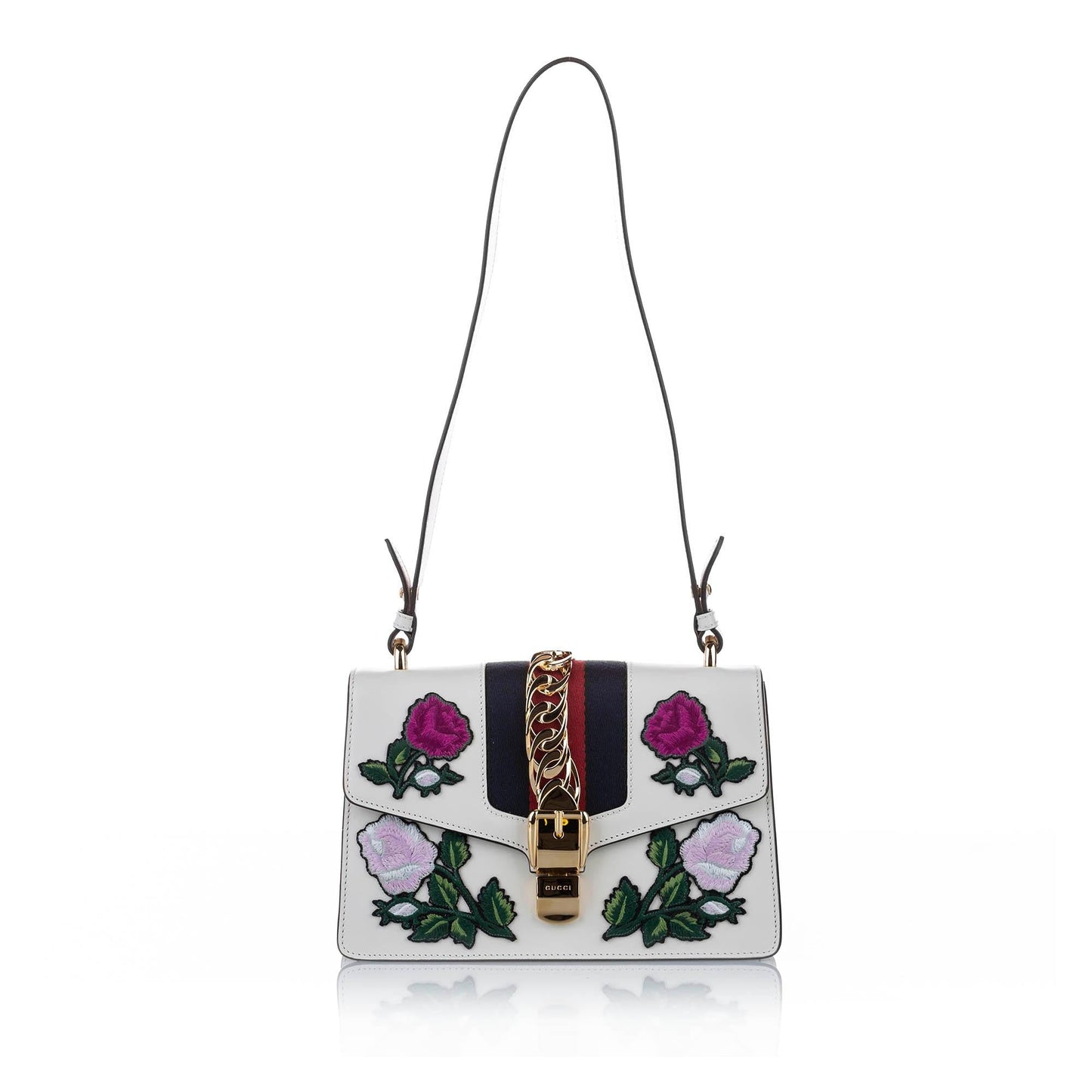 Gucci Embroidered Sylvie Leather Shoulder Bag (SHG-23310)