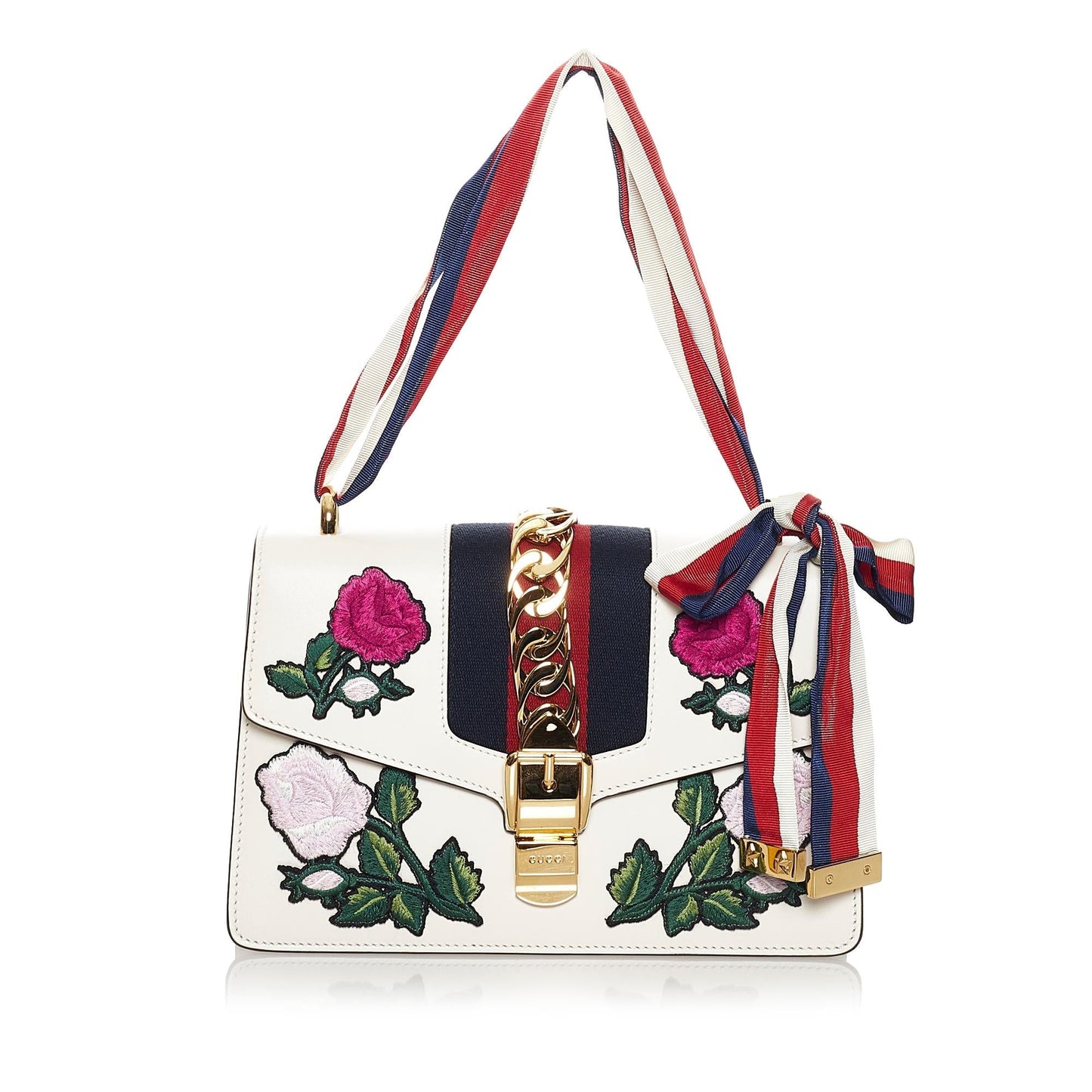 Gucci Embroidered Sylvie Leather Shoulder Bag (SHG-33807)