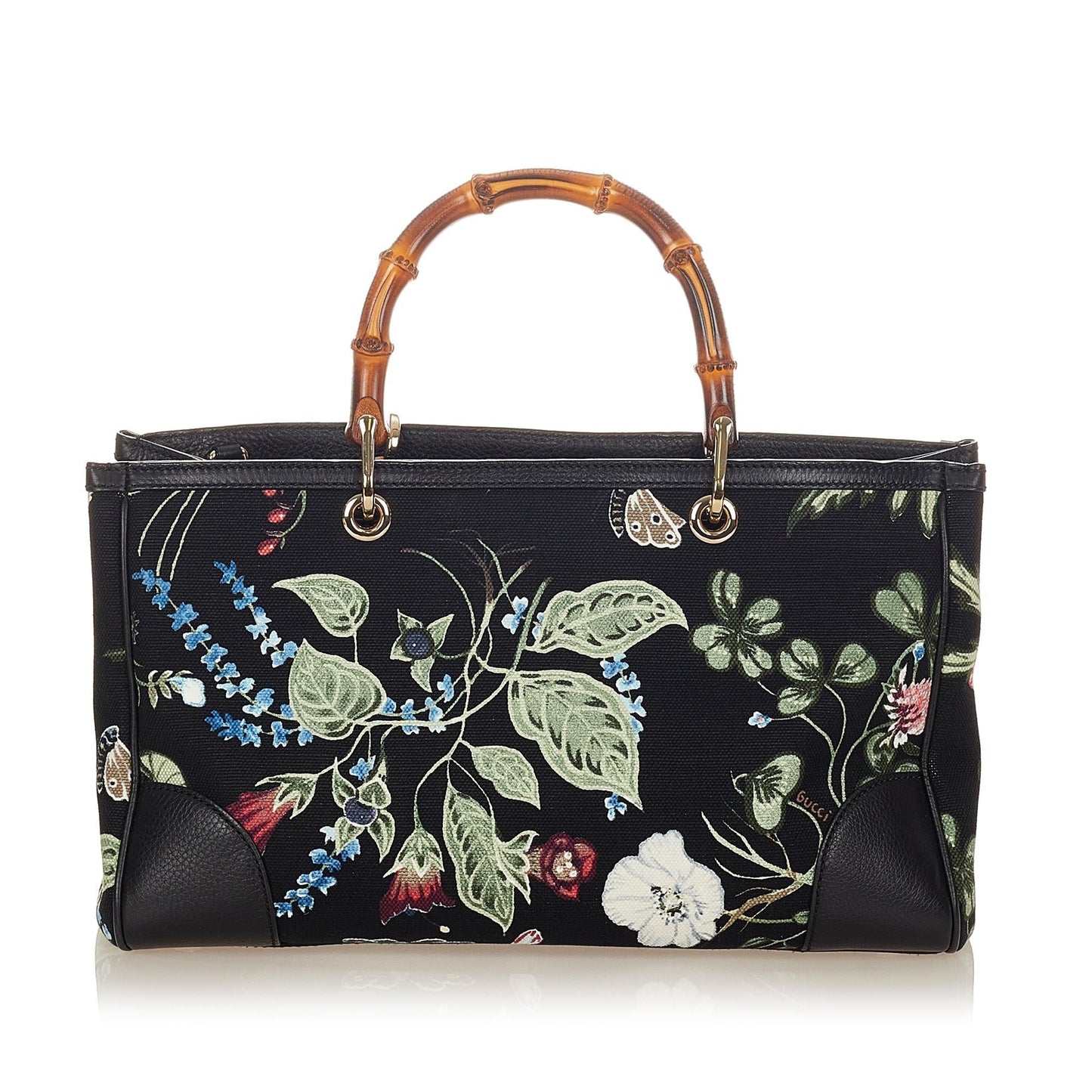 Gucci Flora Knight Bamboo Shopper Canvas Satchel (SHG-26471)