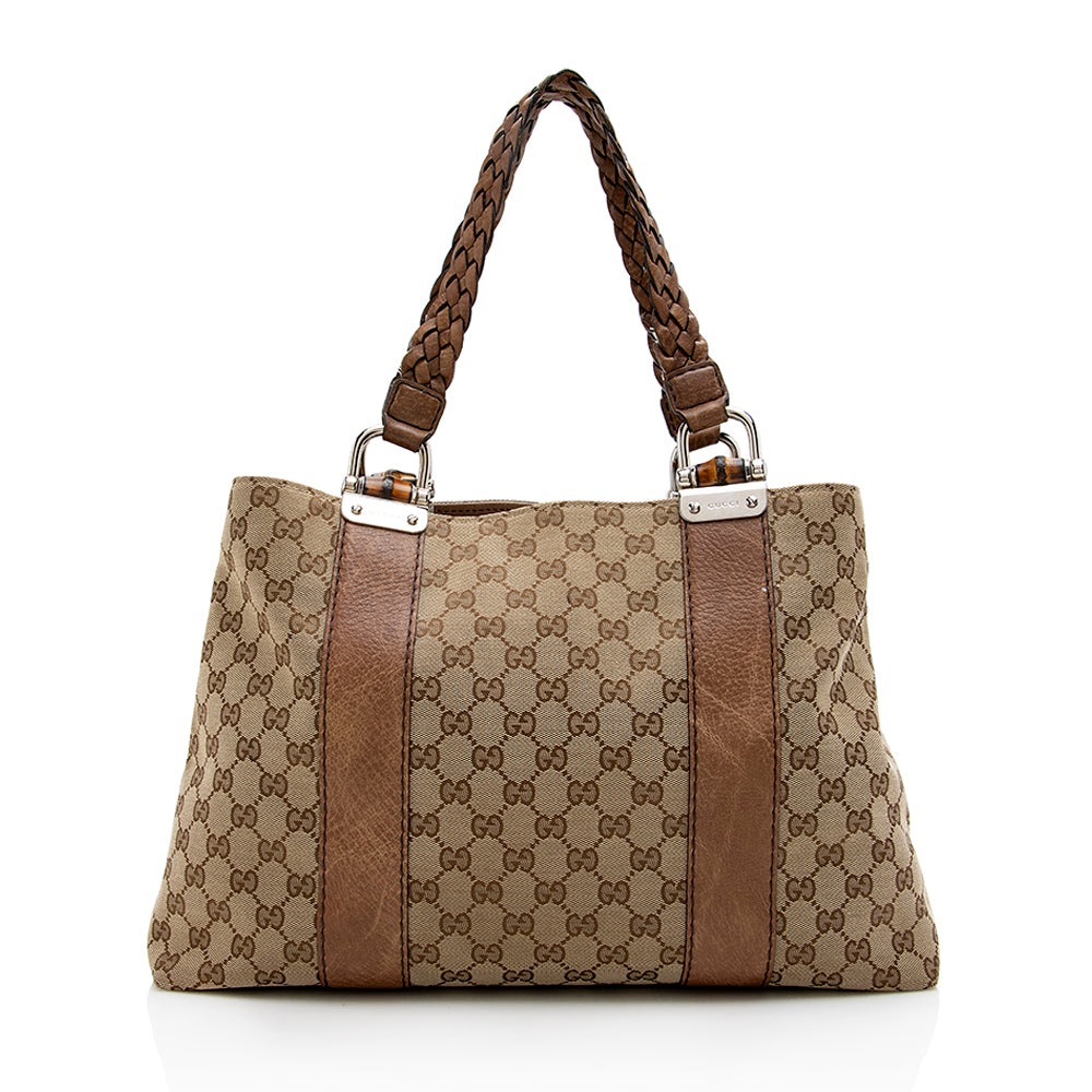 Gucci GG Canvas Bamboo Bar Medium Tote - FINAL SALE (SHF-17966)